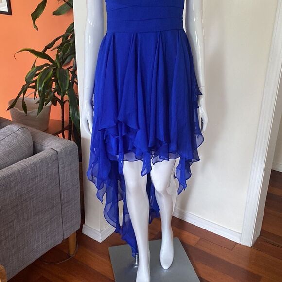 Aidan Mattox Cobalt Blue Fairycore Hi-Low Single Strap Formal Dress/ Gown Size 6 - Picture 4 of 11